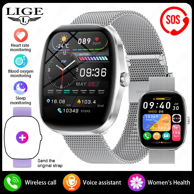 Reloj inteligente LIGE con llamadas Bluetooth, monitor cardíaco y IP68