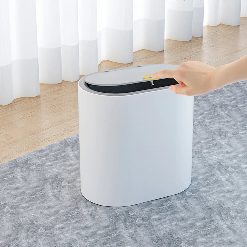 Cubo de basura tipo prensa con tapa, impermeable para baño y hogar