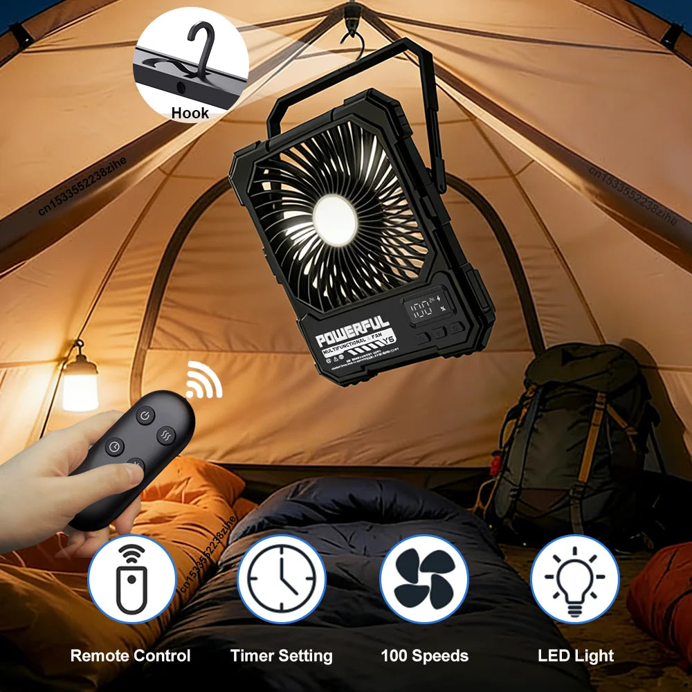 Ventilador de Techo para Acampar 20000mAh con Luz