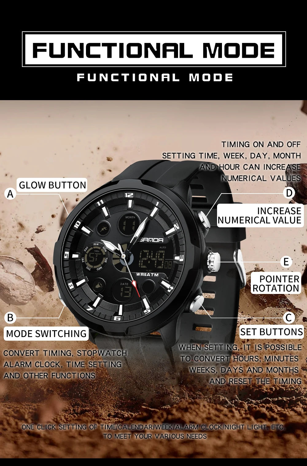 Reloj Militar Digital SANDA G Doble Pantalla para Hombre