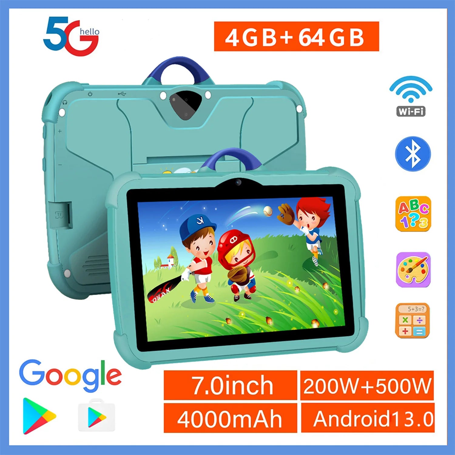 Nueva versión Global de 7 pulgadas 5G WiFi tabletas para niños Quad Core 4GB RAM 64GB ROM tableta de aprendizaje educativo Pc Bluetooth 4000mAh