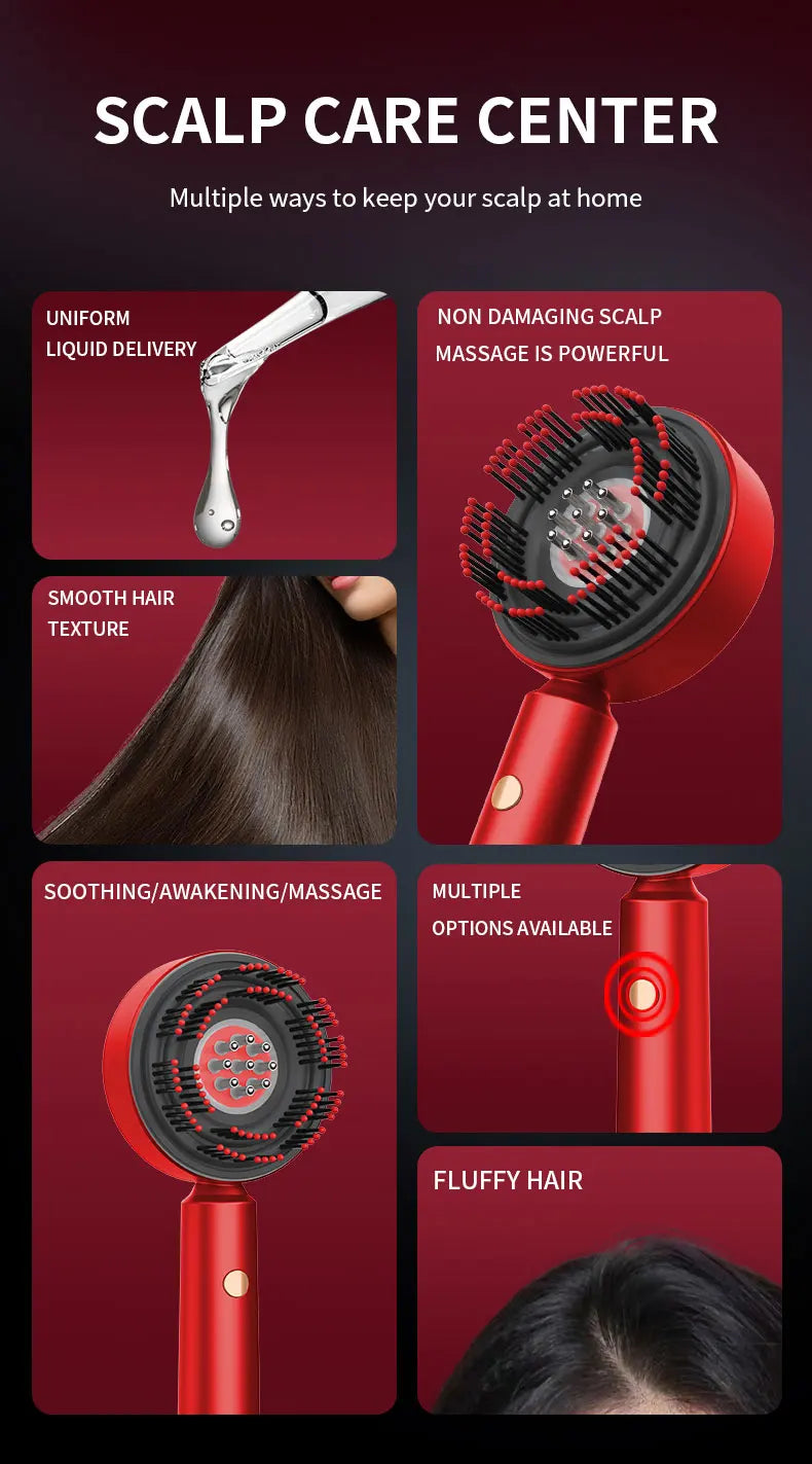 Peine de masaje con vibración eléctrica, terapia de luz roja, masaje para el crecimiento del cabello, cepillo para el cuero cabelludo, aplicador de aceite líquido anticaída, cuidado del cabello