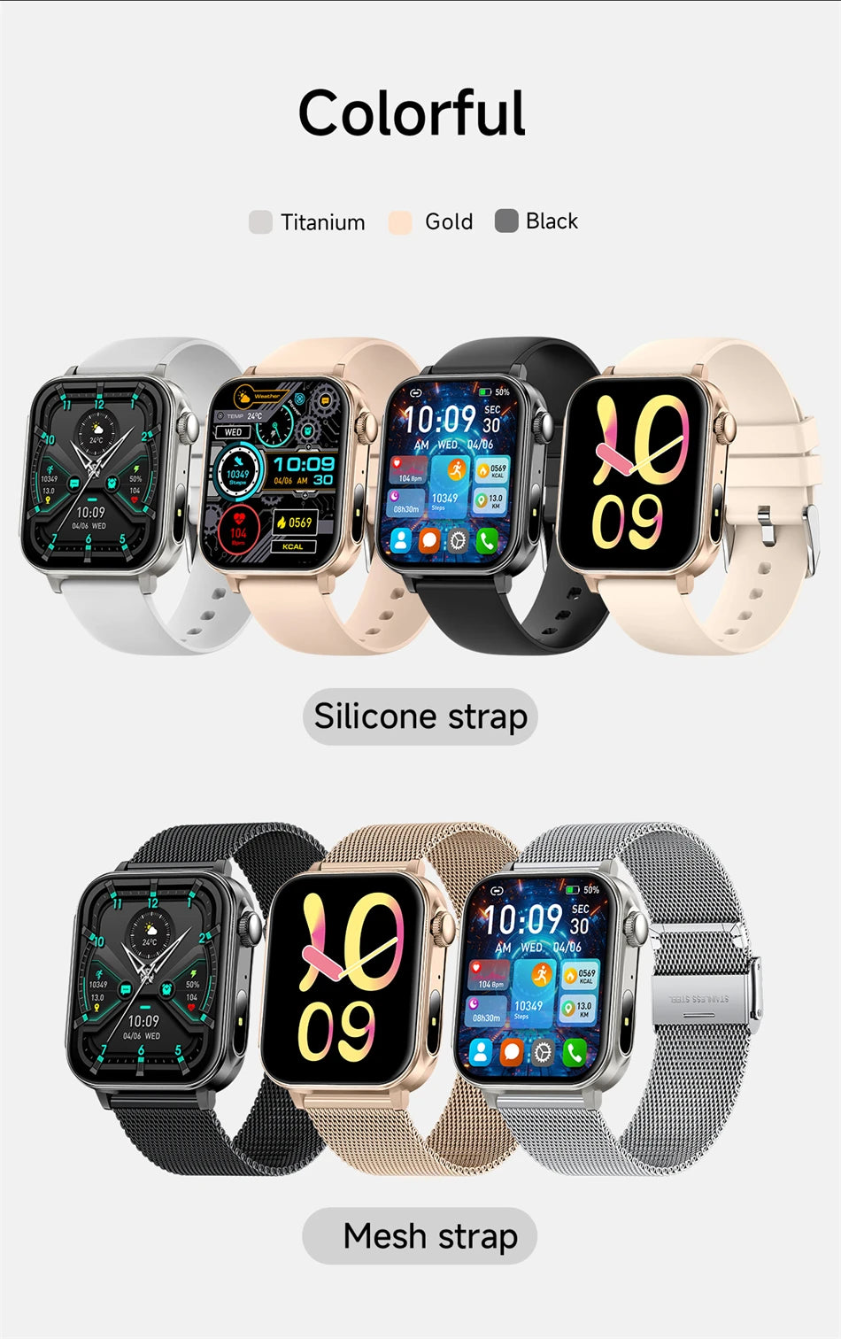 Smartwatch LIGE con llamadas Bluetooth, monitor de salud y carga rápida tipo C