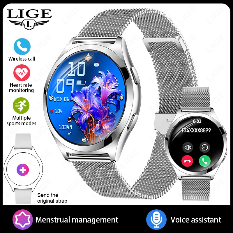 Smartwatch LIGE para mujer con Bluetooth, monitor de salud y esfera personalizable