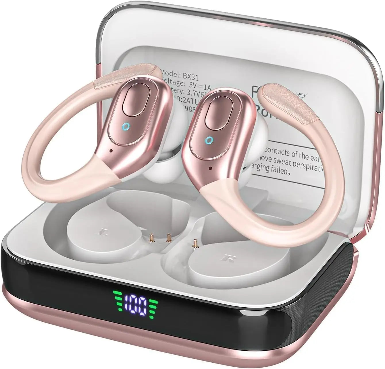 Auriculares inalámbricos con Bluetooth 5,3, cascos deportivos con 75H de tiempo de reproducción, IPX7, resistentes al agua, pantalla LED, graves profundos