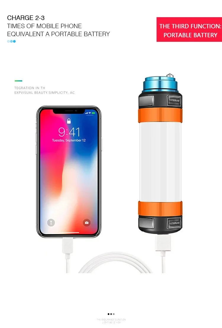 Luz LED Portátil Recargable para Acampar con Imán