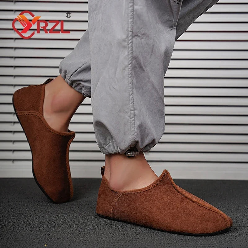 YRZL zapatos de algodón de invierno para hombre, zapatillas ligeras sin cordones cálidas, mocasines de algodón de felpa para dormitorio y hogar, zapatos cálidos de invierno Unisex