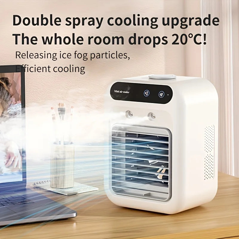 Ventilador humidificador de escritorio USB, tanque de agua, Mini enfriador de aire, dispositivo de refrigeración portátil, batería de litio de 1800mAh, ventilador de operación de bajo voltaje