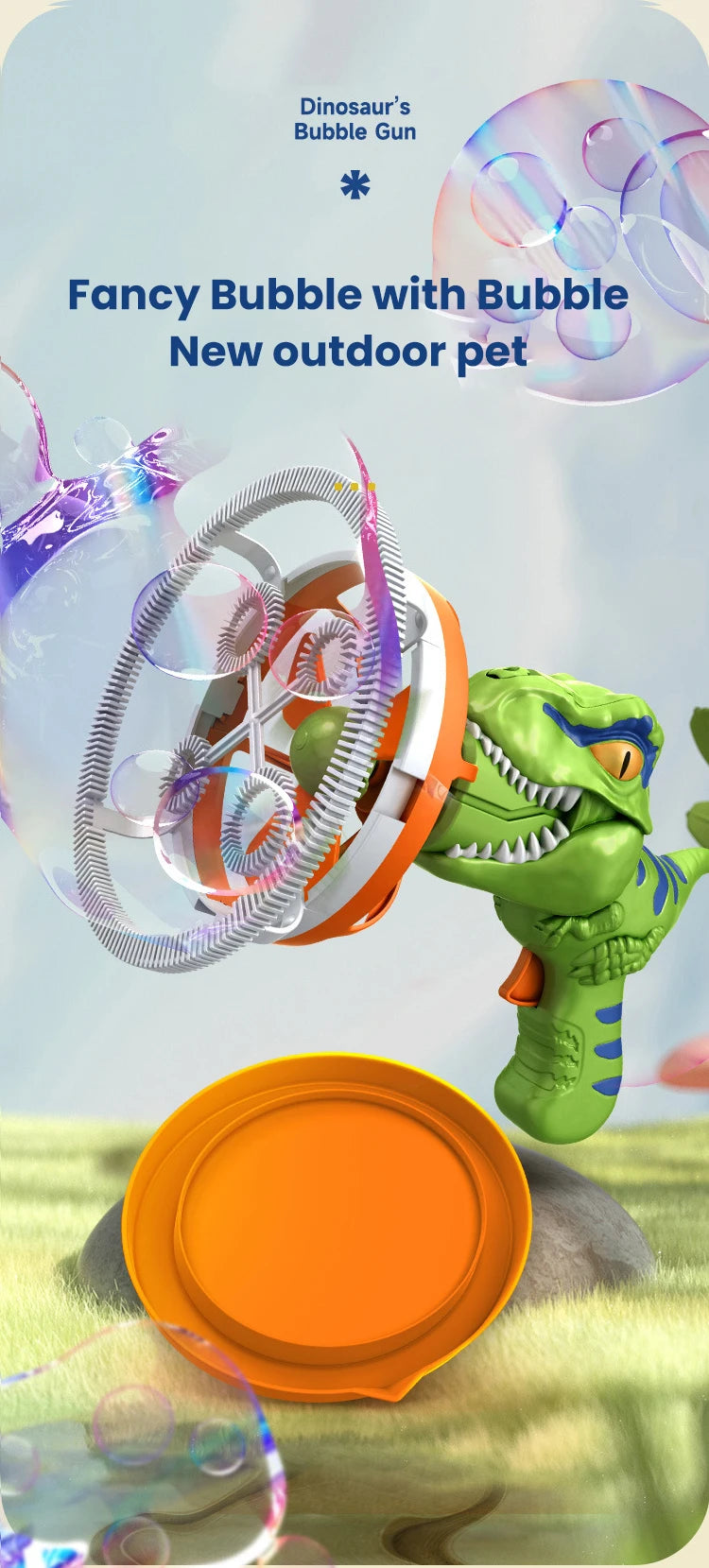 Pistola de Burbujas Automática Dinosaurio para Niños Exterior