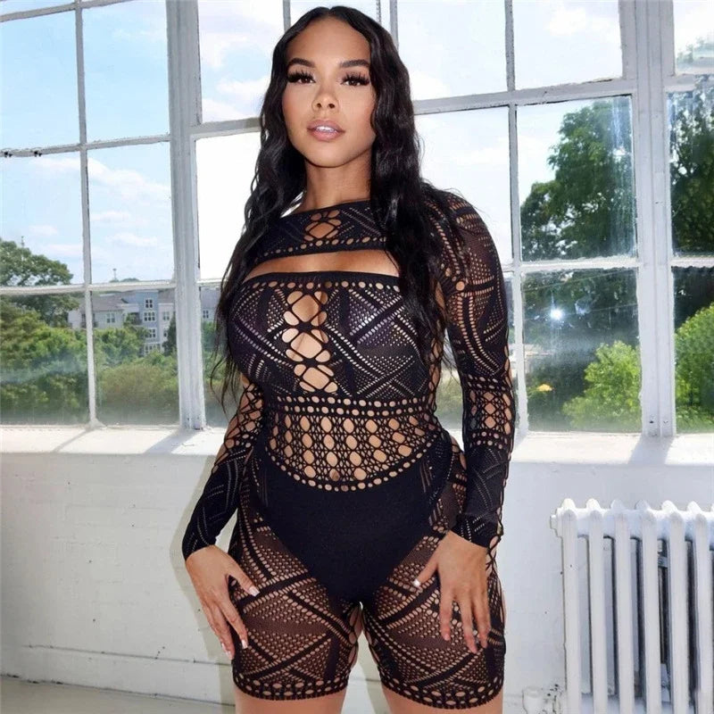Lencería Babydoll de Manga Larga Talla Única Flexible para Mujer