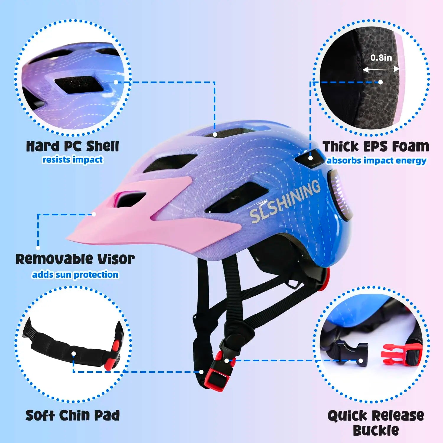 Casco de bicicleta para niños con casco LED, casco de patinaje sobre ruedas para bicicleta de equilibrio de seguridad deportiva para niños