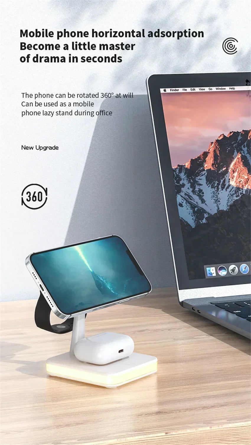 Base de Carga Inalámbrica Magnética 3 en 1 para iPhone 17 16 15 14 13 Pro Max Mini, Estación de Carga para Airpods Pro/Apple Watch