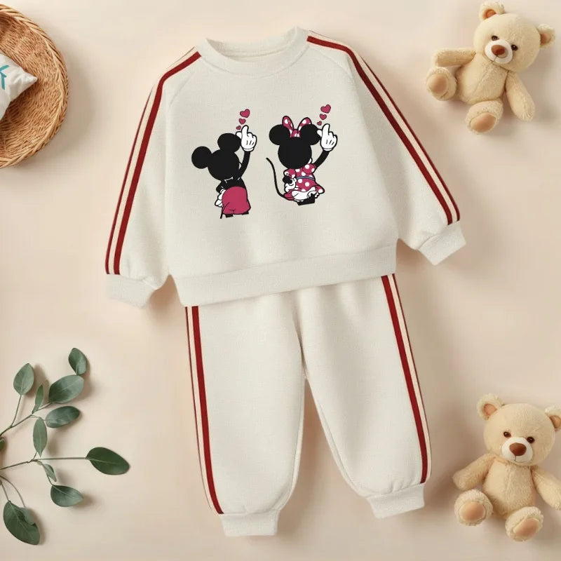 Conjuntos de sudaderas informales con estampado de dibujos animados para niños, sudaderas con capucha y cuello redondo, pantalón largo, traje de dos piezas, chándal para niñas, primavera 2026