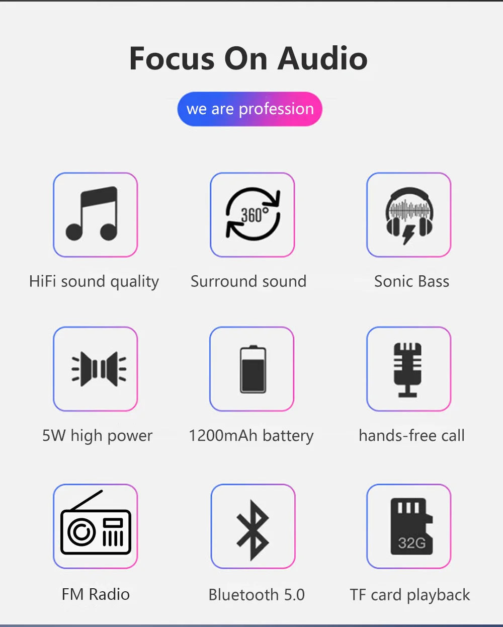 Receptor de Radio FM para exteriores, altavoz inalámbrico Aux portátil con Bluetooth, Subwoofer, caja de sonido de música, Bluetooth de alta fidelidad para el hogar y el coche