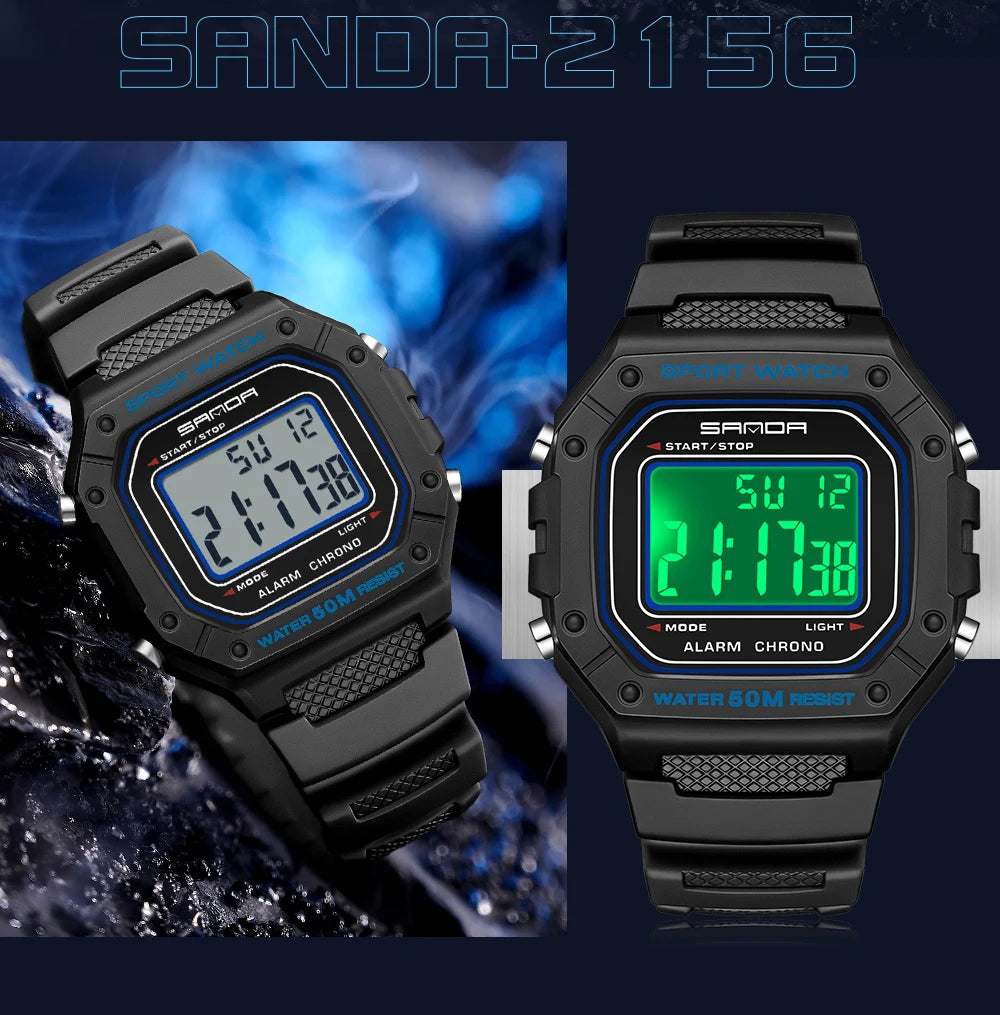 SANDA 2156 reloj de moda para hombre, relojes deportivos militares resistentes al agua, relojes de pulsera digitales Led con esfera grande del ejército, cronómetros para hombre