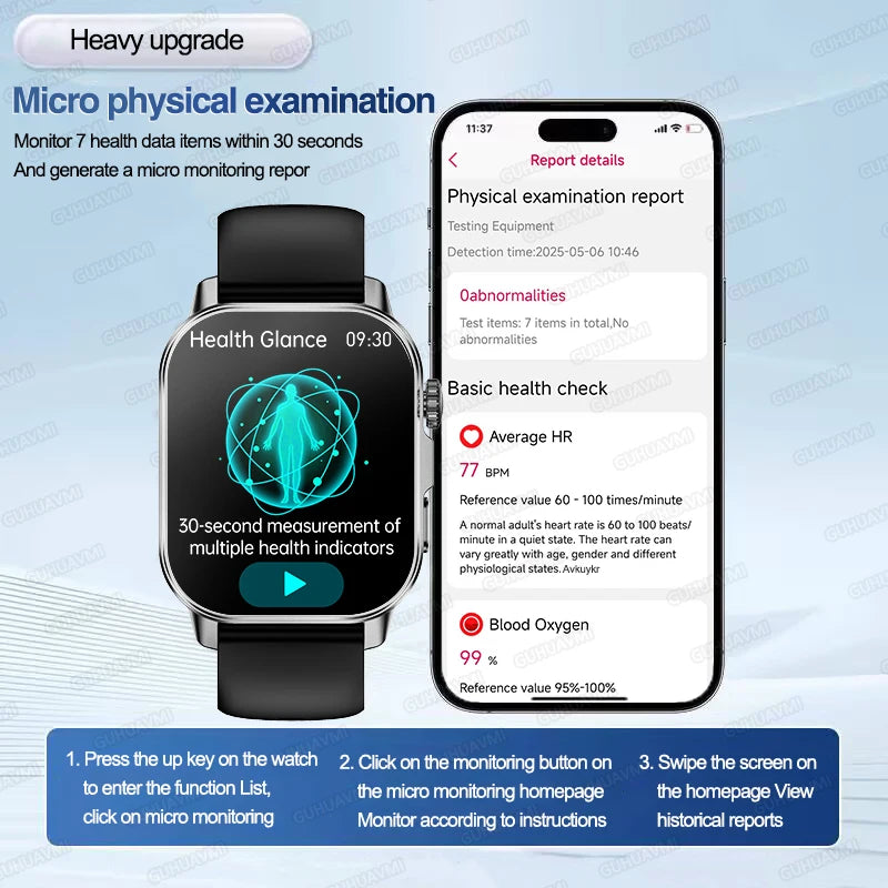 Reloj Inteligente ECG con Diagnóstico Preciso de Salud, Presión Arterial y Ácido Úrico