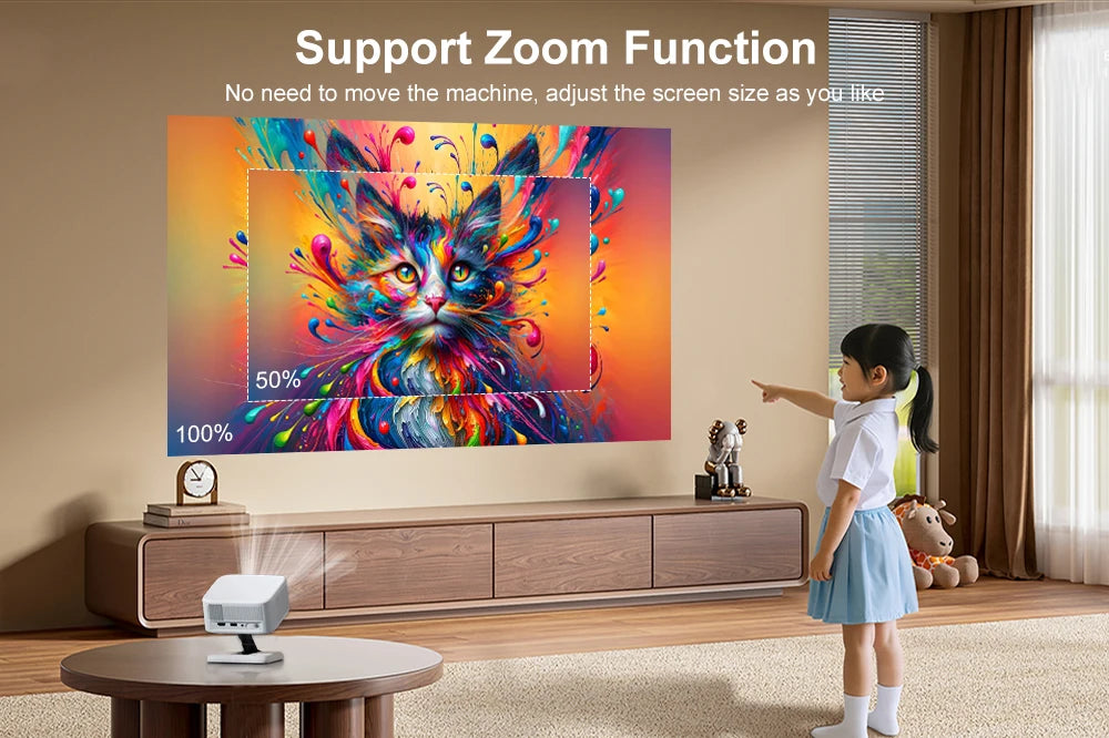 Mini Proyector Everycom SKY-R16 con Soporte, 14000 Lúmenes, Portátil, para Exteriores, Camping, Cine en Casa, Android 12, Smart LED Beam, PK HY320