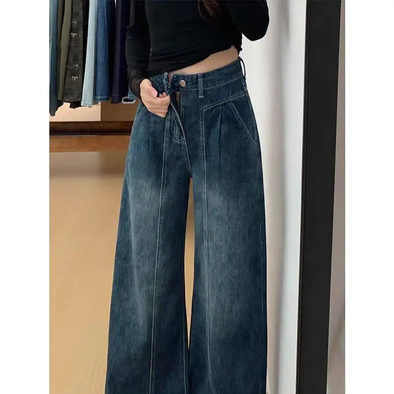 Pantalones Vaqueros de Pierna Ancha y Cintura Alta para Mujer