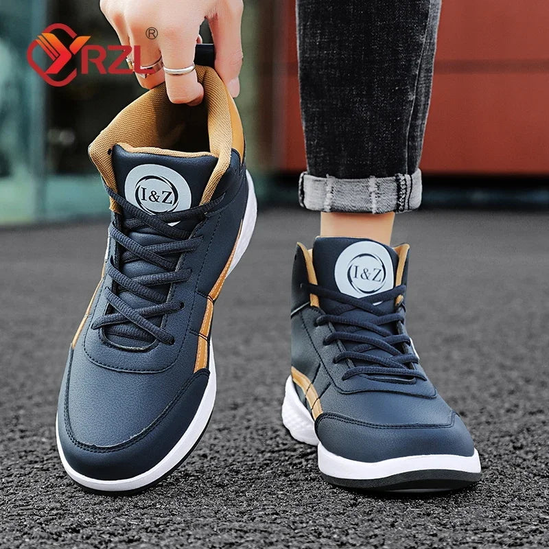 YRZL-Zapatos Deportivos de cuero para hombre, Zapatillas altas impermeables para caminar, ocio, antideslizantes, primavera y otoño