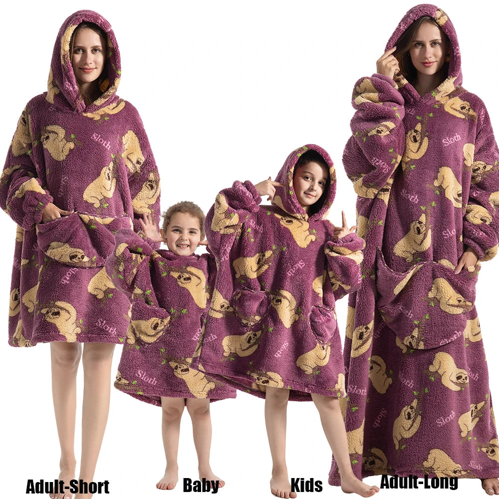 Sudaderas con capucha Extra largas de invierno para mujer, ropa de casa, sudadera de dibujos animados para adultos, jersey con bolsillo grande, mantas suaves y acogedoras de gran tamaño