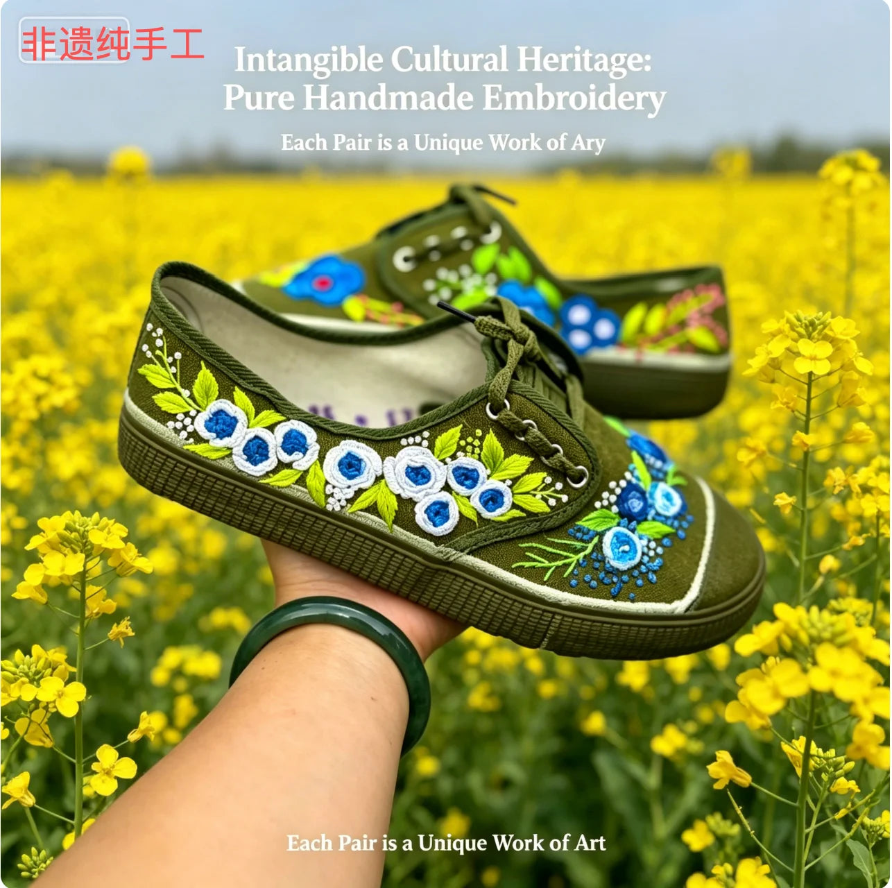 Zapatillas Deportivas Bordadas a Mano Personalizadas Heritage Liberation para Mujer, Color Verde Militar, Antideslizantes y Resistentes al Desgaste