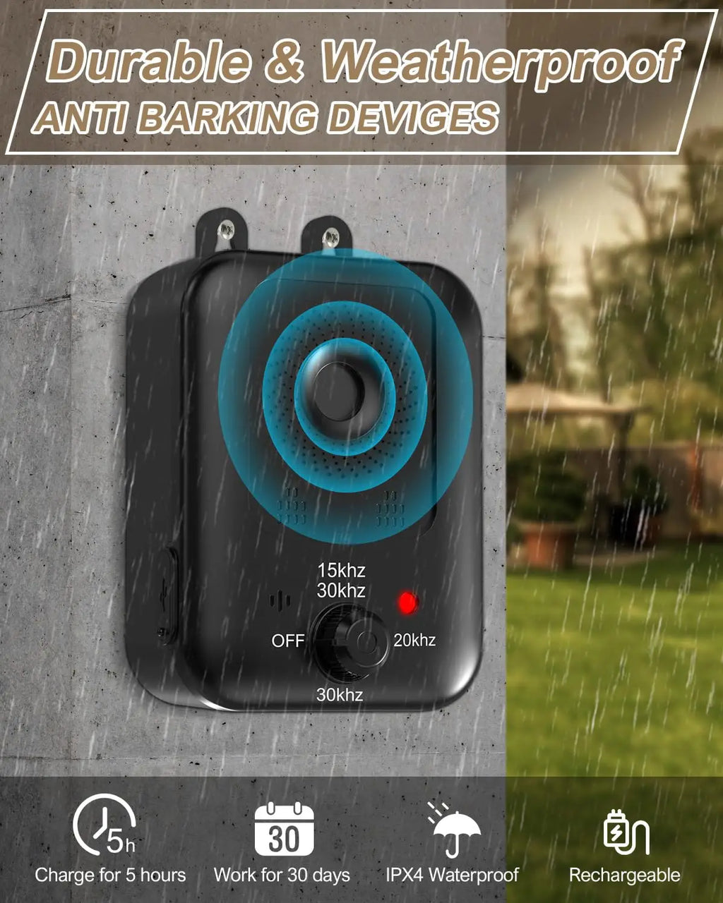 Dispositivo antiladridos automático para el control de ladridos de perros, dispositivo disuasorio ultrasónico recargable para ladridos de perros, exterior e interior