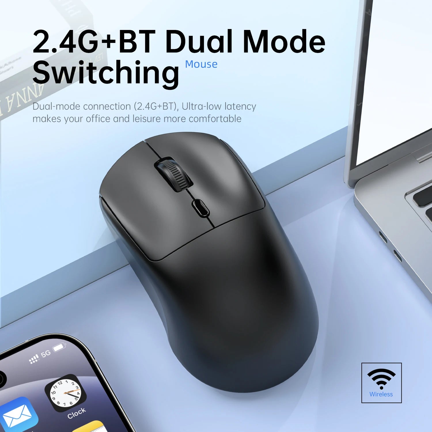 Ratón inalámbrico de 2,4G, USB, Bluetooth, ligero, 1600 DPI, ergonómico, silencioso, para juegos, Macbook, escritorio, portátil, iPad