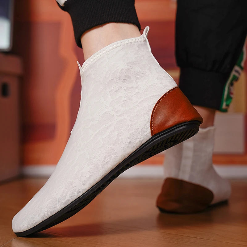 YRZL Mocasines para hombre de malla transpirable, mocasines ligeros de conducción de caña alta, zapatos casuales sin cordones para hombres, zapatos cómodos para caminar
