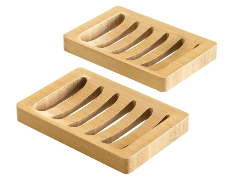Juego de Jaboneras de Bambú Natural con Bandeja Autodrenante, Diseño Rústico y Elegante para Baño, Cocina, Fregadero, Jabón en Barra