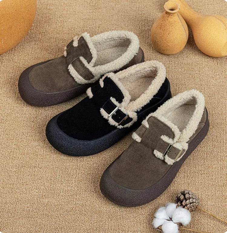 Zapatillas de Cuero con Forro de Terciopelo para Mujer - Talle Grande