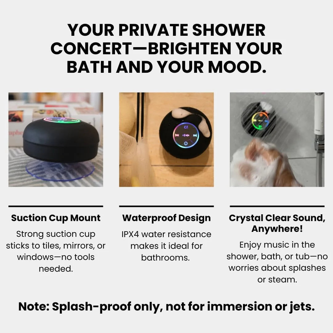 Altavoz de ducha Bluetooth, minialtavoz inalámbrico portátil con micrófono, ventosa IPX4, resistente al agua para viajes, piscina, río flotante