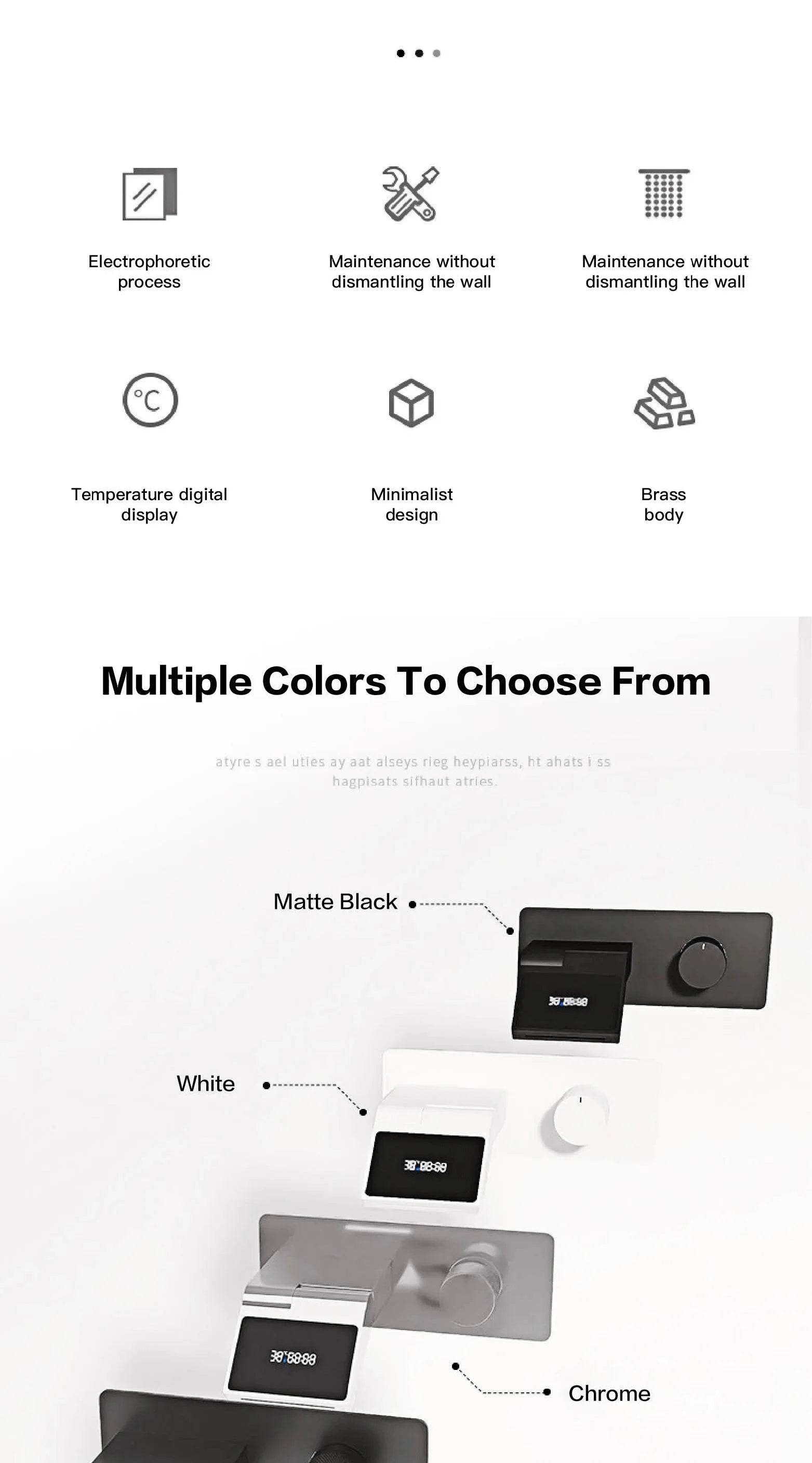 Grifo de baño montado en la pared de latón gris con pistola de lujo con pantalla digital LED Grifo de baño integrado de agua fría y caliente con una sola manija