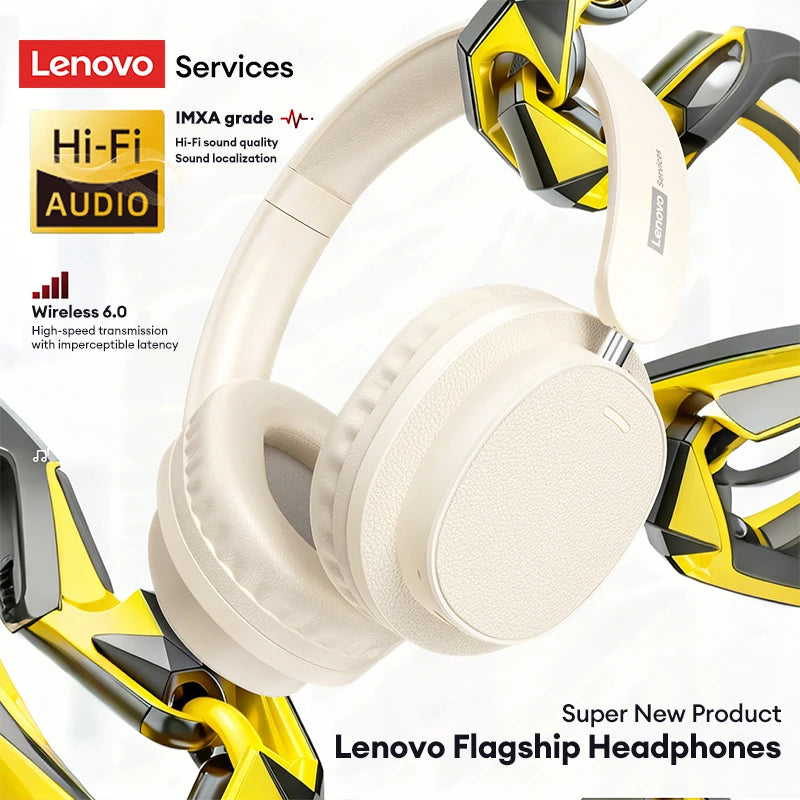 Auriculares Retro TH30 Pro Lenovo para Juegos, Inalámbricos, Bluetooth 6.0, Sobre la Oreja, Plegables, Deportivos, de Cuero, Regalos LS105