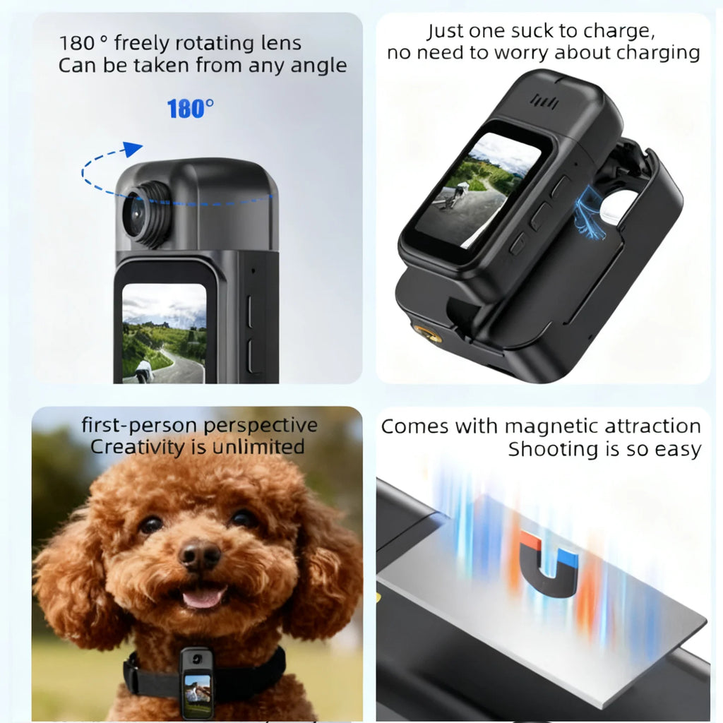 Mini cámara corporal FHD 1080P WiFi con pantalla táctil y lente rotatorio 180°