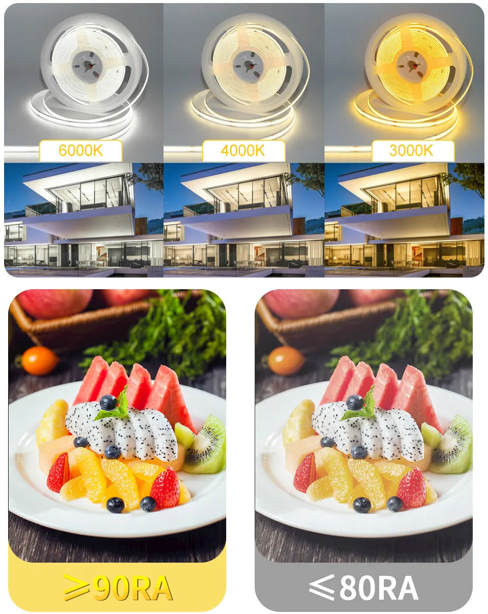 Tira LED COB Flexible de Alta Densidad para Decoración