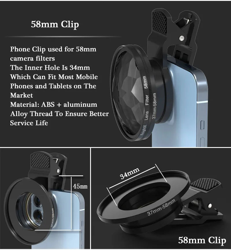 Kit de Lentes y Filtros para Smartphone KnightX 58mm