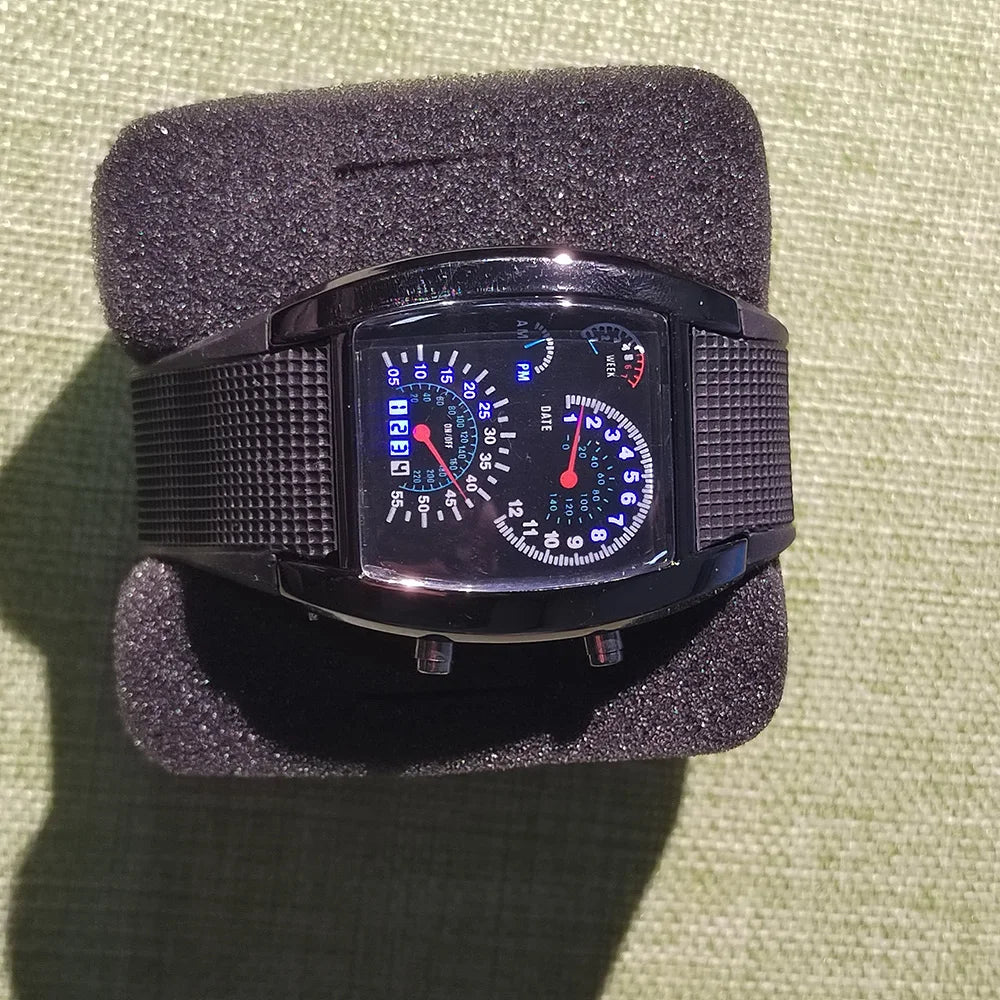 Reloj de pulsera de cuarzo a la moda para hombre, reloj electrónico LED de aviación deportiva, tablero de carreras con ventilador, reloj Digital masculino creativo para hombre