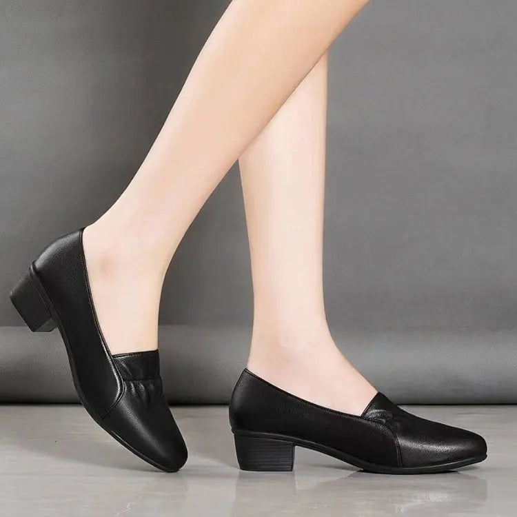 Zapatos de Trabajo para Mujer: Mocasines Ligeros y Transpirables con Tacón Cuadrado, Calzado de Oficina de PU Suave, Ideal para Uso Diario y Desplazamientos