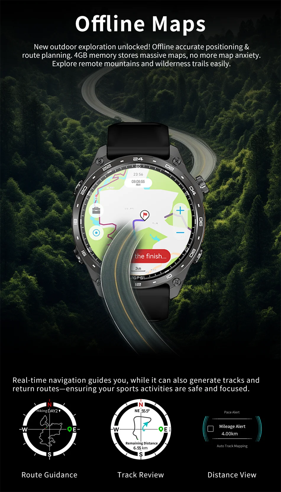 Reloj Inteligente HD300 Pro con GPS Offline, Memoria 4GB y Linterna