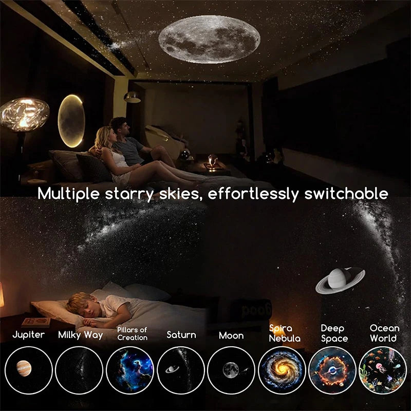 Mini proyector de estrellas galaxia con luz nocturna 2 en 1 y rotación 360°