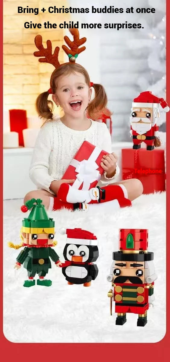 493 Uds. Juego de regalo de juguete de bloques de construcción de Navidad, ensamblaje de modelo de pingüino BrickHeadz de Papá Noel, adornos navideños para niños