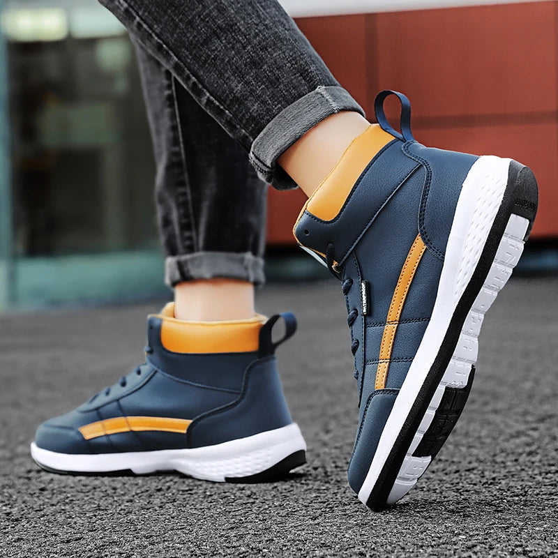 YRZL-Zapatos Deportivos de cuero para hombre, Zapatillas altas impermeables para caminar, ocio, antideslizantes, primavera y otoño