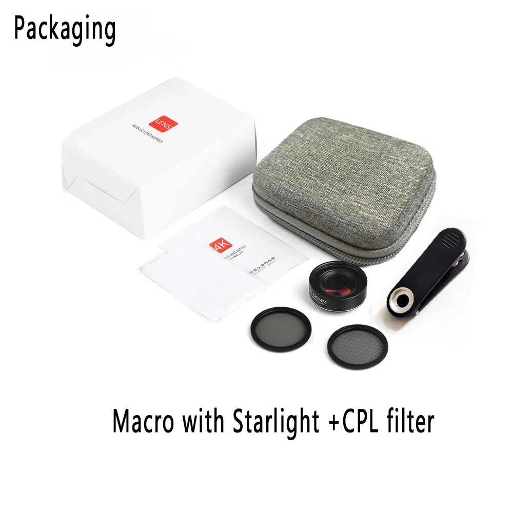 Kit de Lentes para Celular Macro 10x con Filtros CPL y Estrella