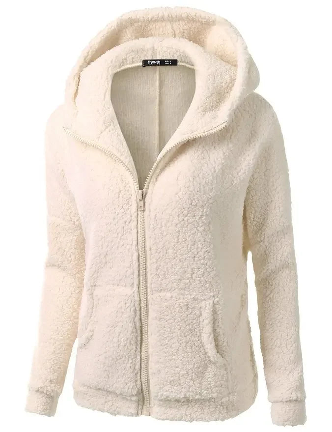 Chaqueta cálida de otoño e invierno para mujer, Sudadera con capucha informal 2025, sudaderas con capucha para mujer, sudadera con cremallera, abrigo liso de lana suave para mujer