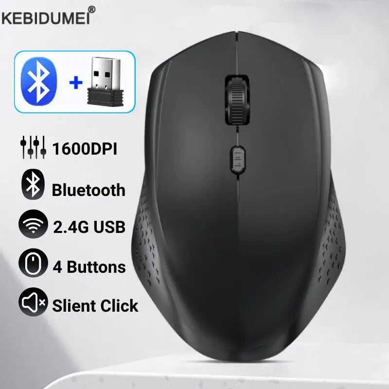 Ratón ergonómico inalámbrico Bluetooth 5,2, ratón recargable de 1600DPI para MacBook, tableta, ordenador, portátil, 2,4 GHz, USB, accesorios para PC