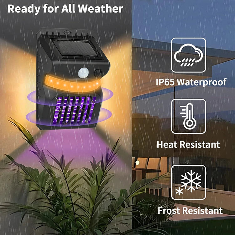 Lámpara solar para exteriores y lámpara antimosquitos con función de control de mosquitos, sensor infrarrojo, luz de carretera impermeable para jardín