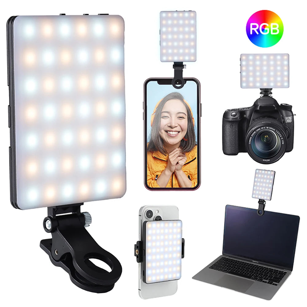 Mini luz de relleno RGB LED de bolsillo recto, iluminación para fotografía y vídeo, Clip Vlog en vivo para teléfono, iPhone, iPad, cámara portátil