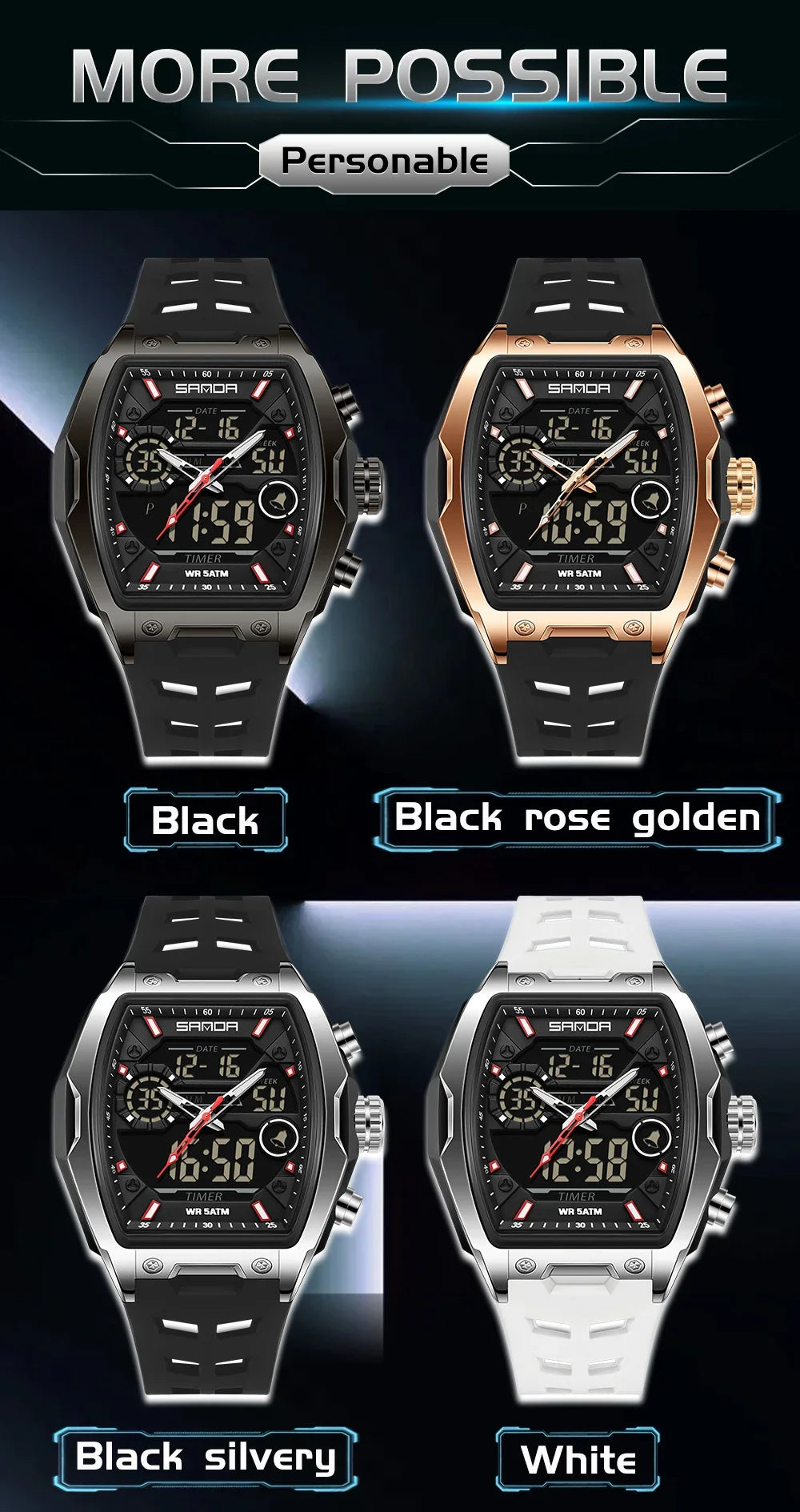 Reloj Deportivo Digital SANDA 6235 para Hombre con LED y Pantalla Dual