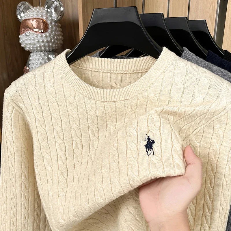 Buzo de Punto Bordado para Hombre - Cuello Redondo, Tejido Grueso Otoño Invierno
