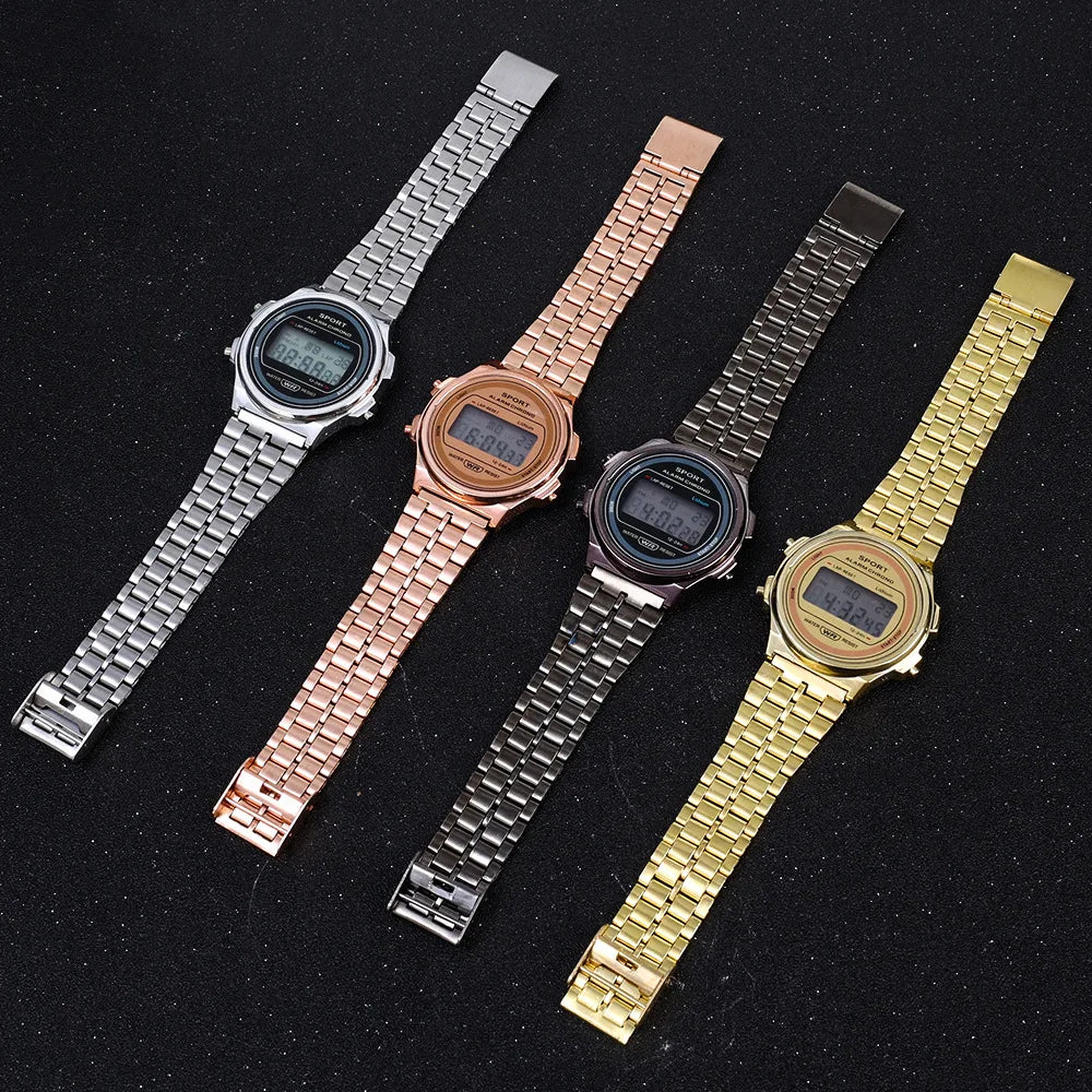 Reloj electrónico LED informal para mujer, correa Retro de acero inoxidable, reloj Digital LED para mujer, reloj de pulsera deportivo multifunción
